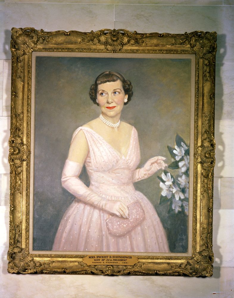 786x1000 Kn C18101. White House Painting Portrait Of First Lady Mamie Doud - Jfk Painting In White House