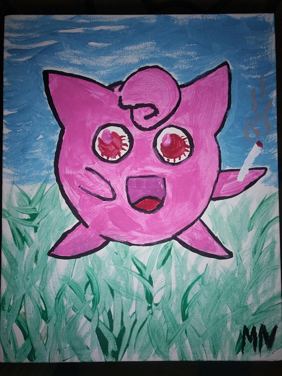570x760 Jigglypuff The Pokemon Smoking Weed Acrylic Art Painting - Jigglypuff Painting