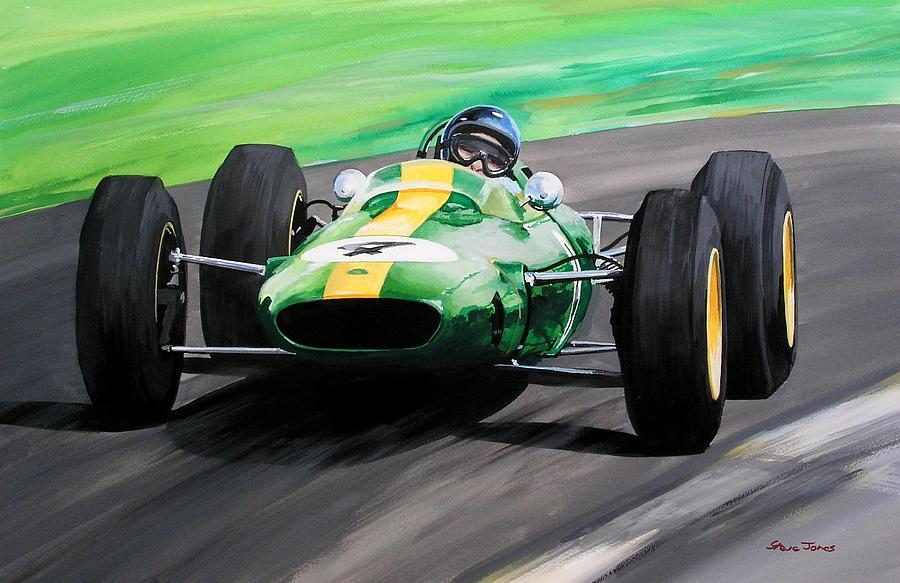 900x583 Jim Clark Lotus 25 Painting By Steve Jones - Jim Clark Painting