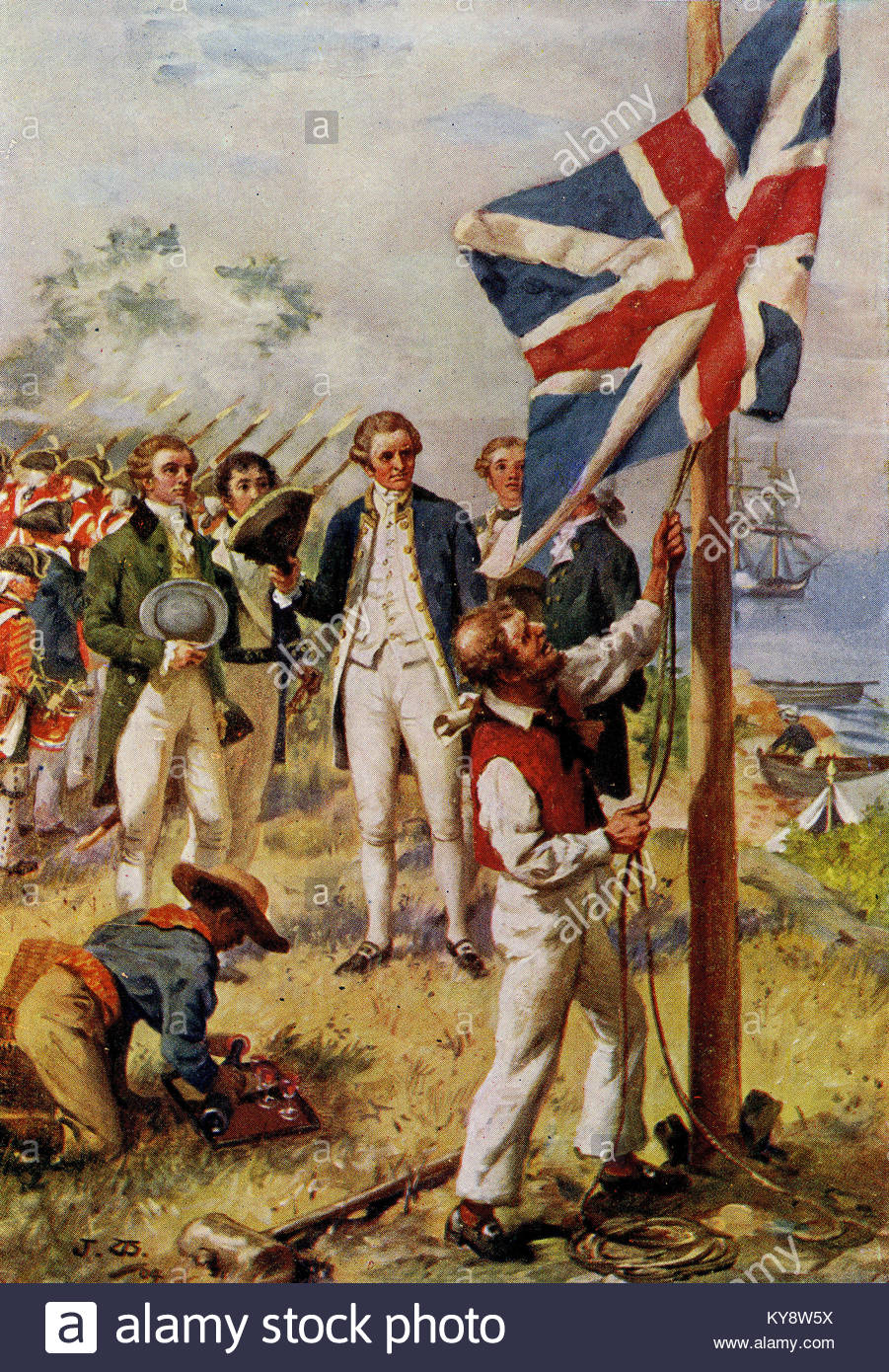 901x1390 Halftone Illustration James Cook Claiming The Continent - Jim Cook Painting