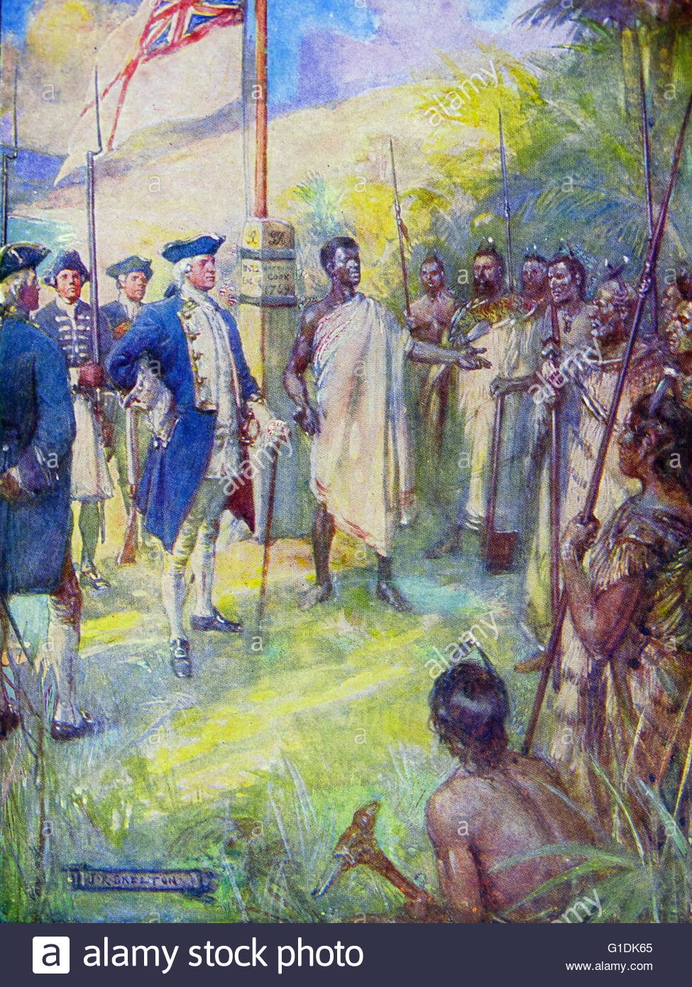 975x1390 Painting Depicting James Cook (1728 1779) Talking To The Maori - Jim Cook Painting
