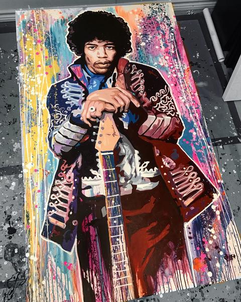 480x600 Jimi Hendrix 5 Original Painting Cjoseph Art - Jimi Hendrix Painting
