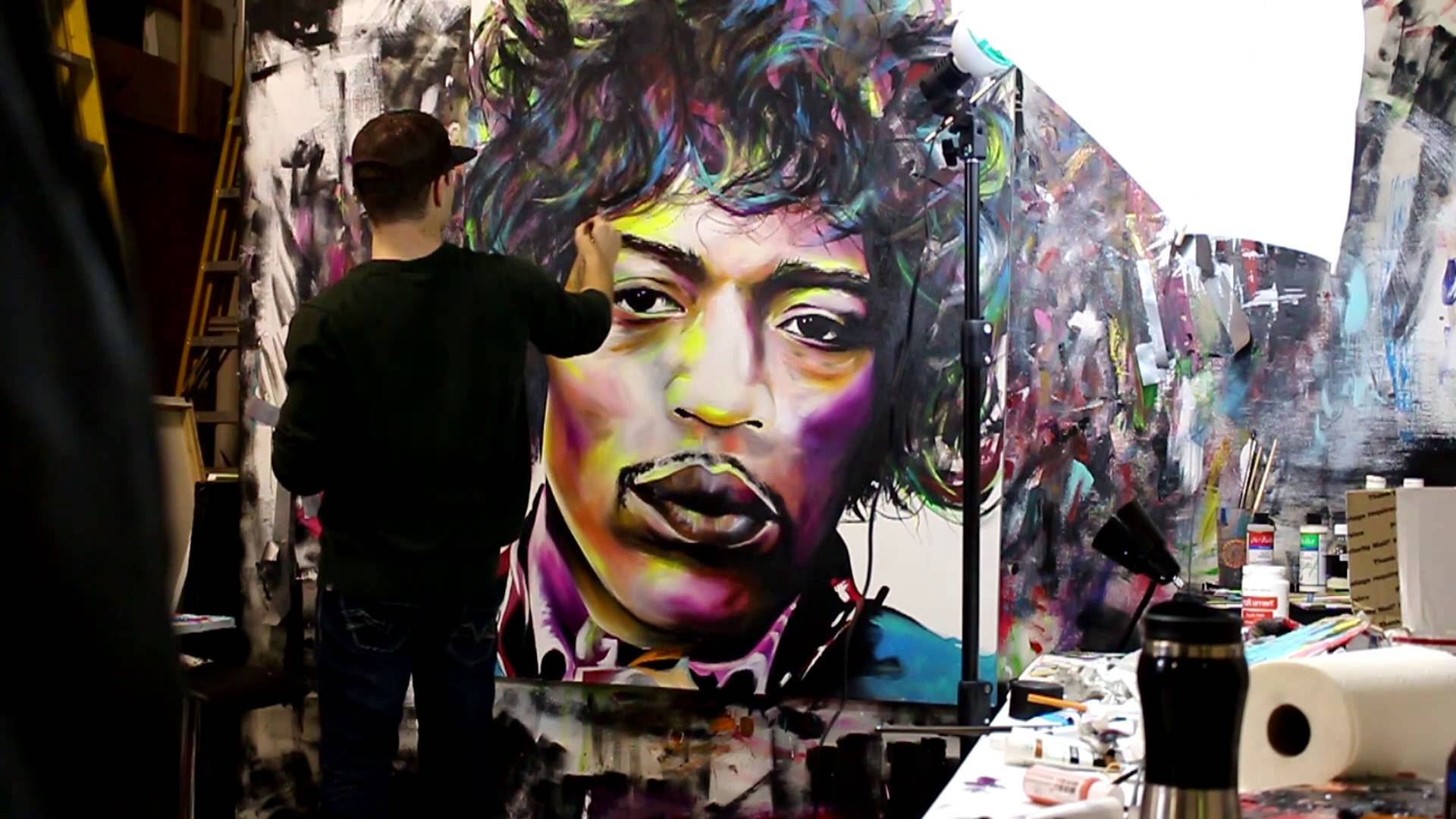 1920x1080 Jimi Hendrix Painting By Chance Watt - Jimi Hendrix Splatter Painting