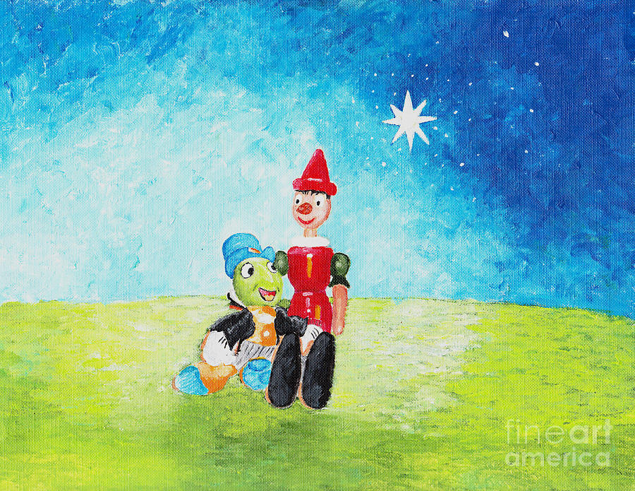 900x695 Jiminy Cricket And Pinocho Painting By William Bowers - Jiminy Cricket Painting