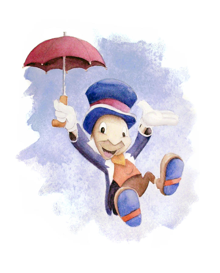 724x900 Jiminy Cricket With Umbrella Painting By Andrew Fling - Jiminy Cricket Painting