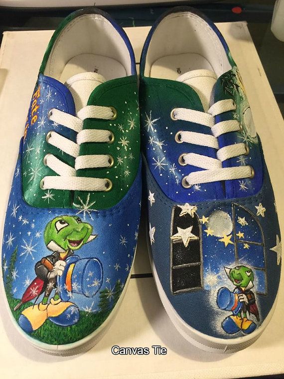 570x760 Jiminy Cricket Hand Painted Shoes Pinocchio And By Heavenlyhayley - Jiminy Cricket Painting