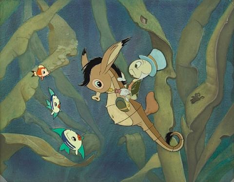 480x373 Jiminy Cricket Riding A Seahorse From Pinocchio By Walt Disney - Jiminy Cricket Painting