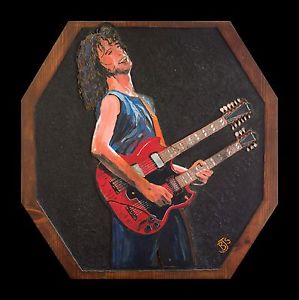 299x300 Jimmy Page And His Double Neck Gibson Guitar' Acrylic Painting - Jimmy Page Painting