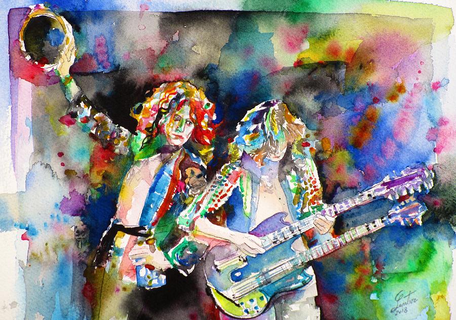 900x632 Robert Plant And Jimmy Page Watercolor Portrait.2 Painting By - Jimmy Page Painting