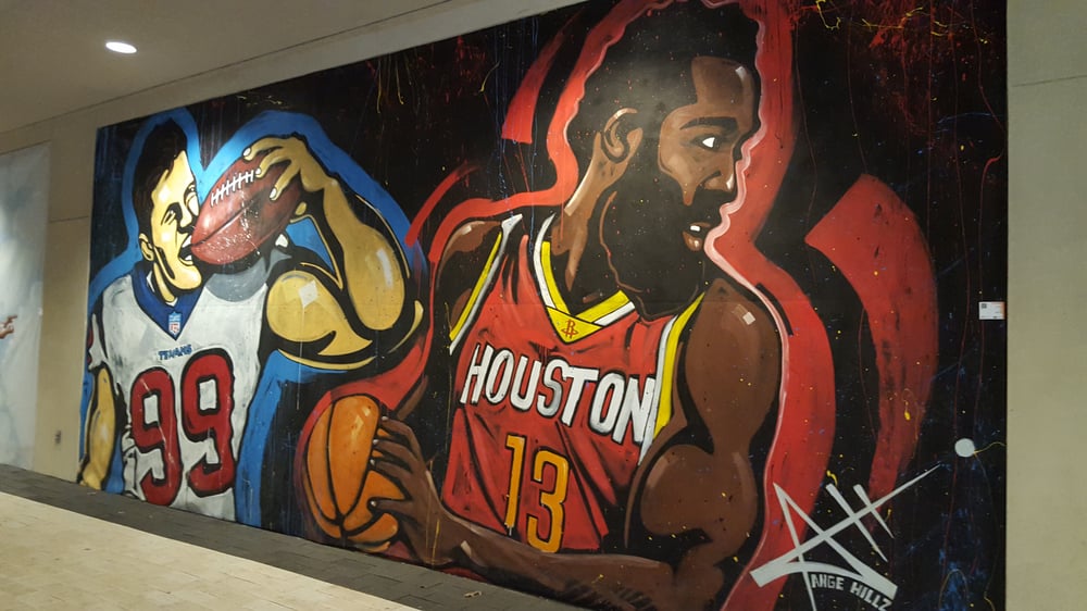 1000x562 Mural Of Jj Watt And James Harden. - Jj Watt Painting