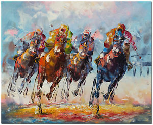 300x245 Hand Painted Horse Racing Oil Painting On Canvas 24x20 - Jockey Painting
