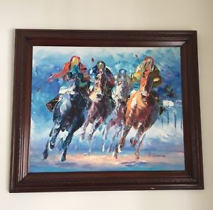 300x296 Horse Racing Painting A. Veccio Framed Equestrian Jockey X 25 - Jockey Painting