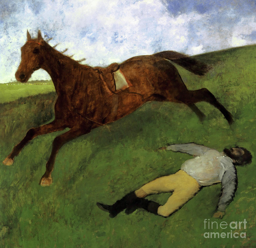 900x870 Injured Jockey Painting By Edgar Degas - Jockey Painting