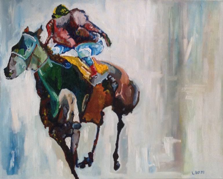770x619 Saatchi Art Jockey And Horse Painting By Leon Botes - Jockey Painting