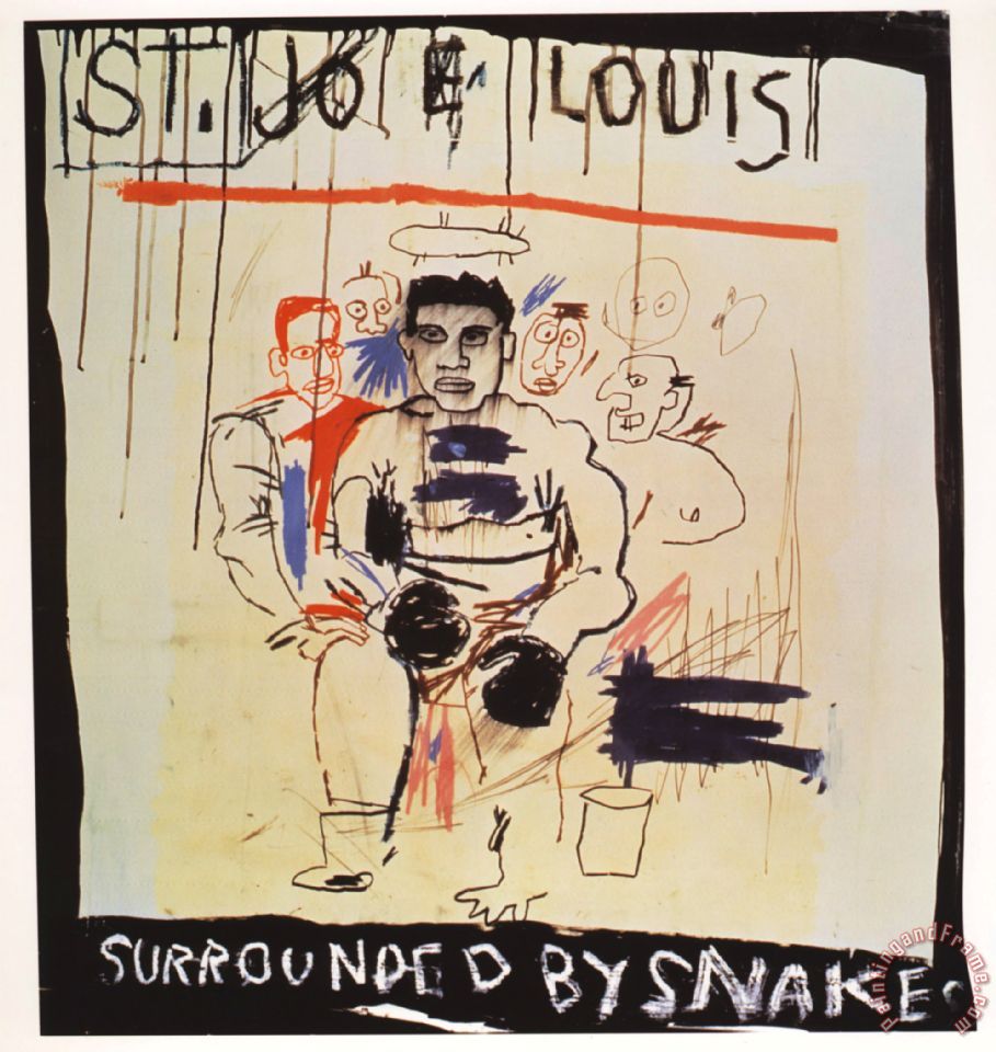 909x960 Jean Michel Basquiat St Joe Louis Surrounded Snake Painting - Joe Louis Painting