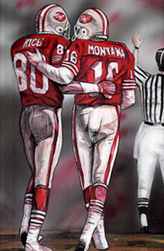 236x362 Joe Montana And Jerry Rice Acrylic On Board Painting. - Joe Montana Painting