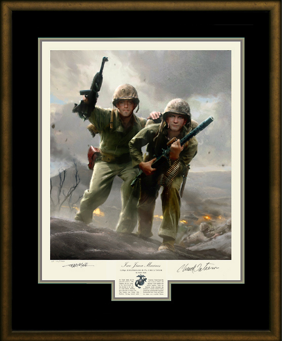557x673 Marines John Basilone And Chuck Tatum On Iwo Jima. Hand - John Basilone Painting