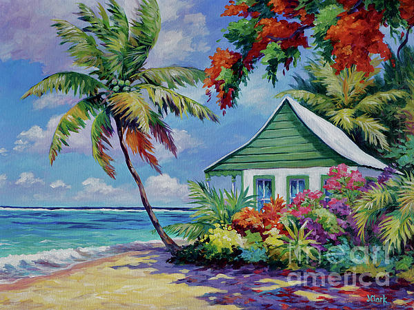 600x450 Green Cottage On The Beach Greeting Card For Sale By John Clark - John Clark Painting