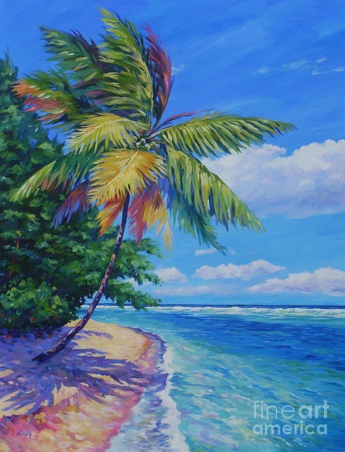 688x900 Palm At The Waters Edge Painting By John Clark Artists - John Clark Painting