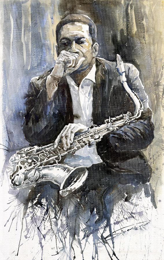 567x900 Jazz Saxophonist John Coltrane Yellow Painting By Yuriy Shevchuk - John Coltrane Painting