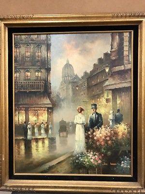 300x400 John Hansen Victorian European Street Scene Original Oil Painting - John Hansen Painting