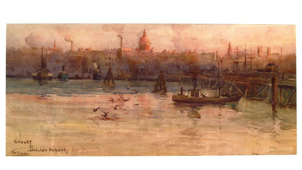 1000x563 Sunset, Darling Harbor John Henry Young - John Henry Painting