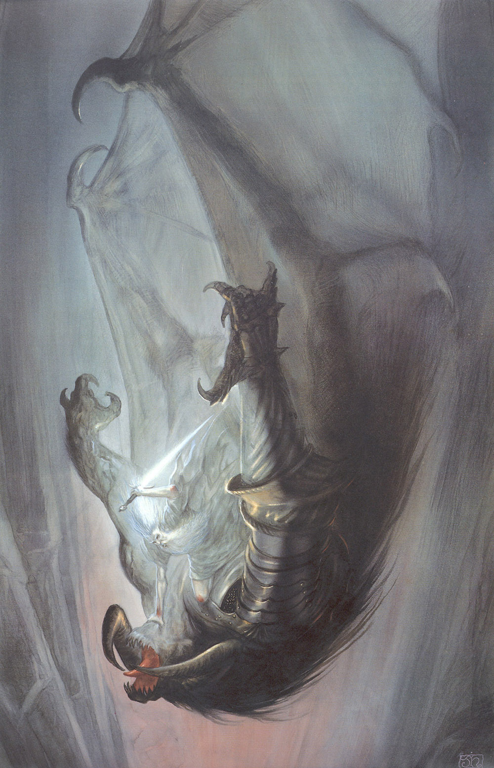 1000x1554 Gandalf Falls With The Balrog - John Howe Painting