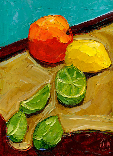 436x600 Orange Lemon Lime Still Life Food Fruit Oil Painting. Ken Kenneth - John Lemon Painting