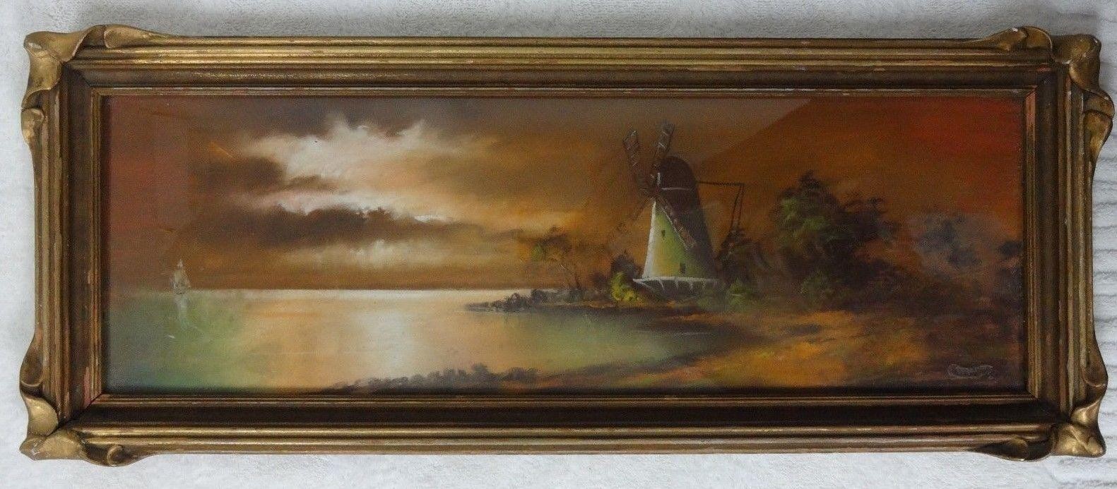 1581x693 Original 1920's Antique Unsigned John Lemon Windmill Scene Pastel - John Lemon Painting