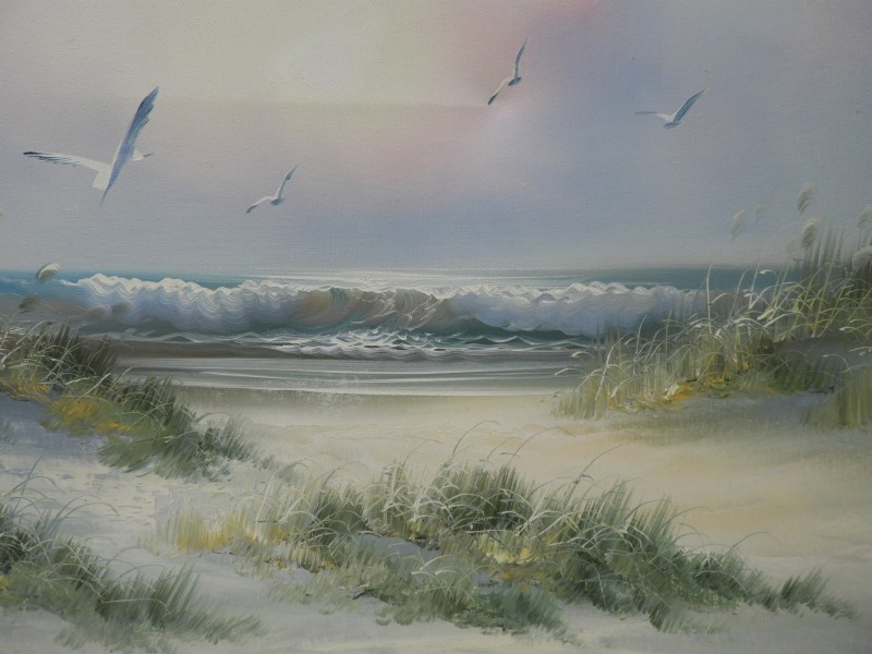 800x600 Sea Gulls And Beach Scene Painting By John Lemon - John Lemon Painting