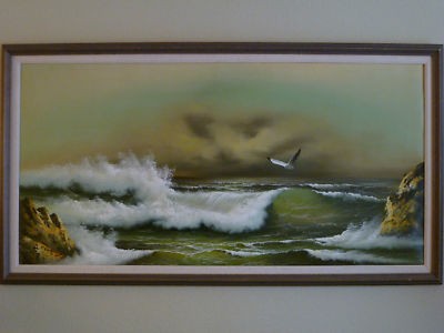 400x300 Seascape Beach Ocean Original Big 48x24 Oil Painting John Lemon - John Lemon Painting