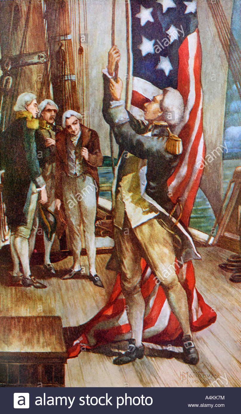 808x1390 John Paul Jones Raising Us Flag On An American Warship - John Paul Jones Painting