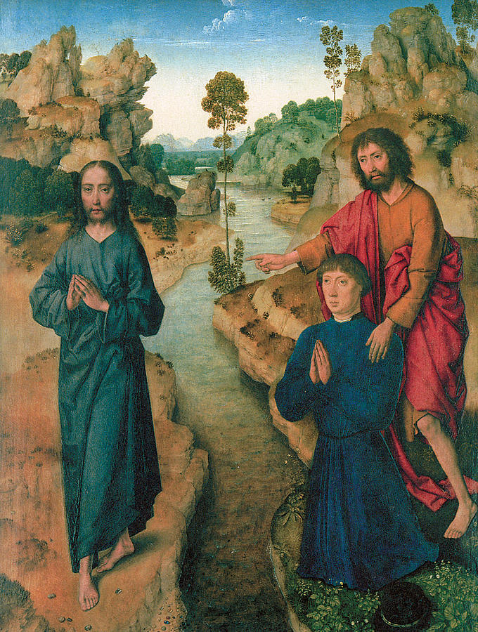 680x900 Christ And St John The Baptist Painting By Dieric Bouts - John The Baptist And Jesus Painting