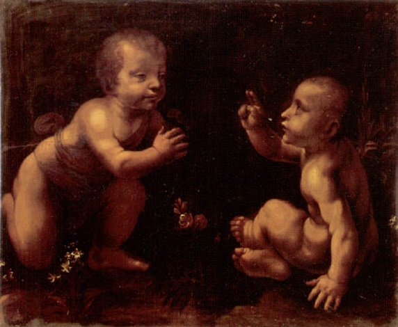 572x470 The Infant Jesus And The Infant Saint John The Baptist By Leonardo - John The Baptist And Jesus Painting