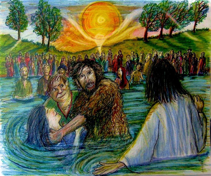 900x751 Jesus Came To John The Baptist Painting By Richard Hubal - John The Baptist And Jesus Painting