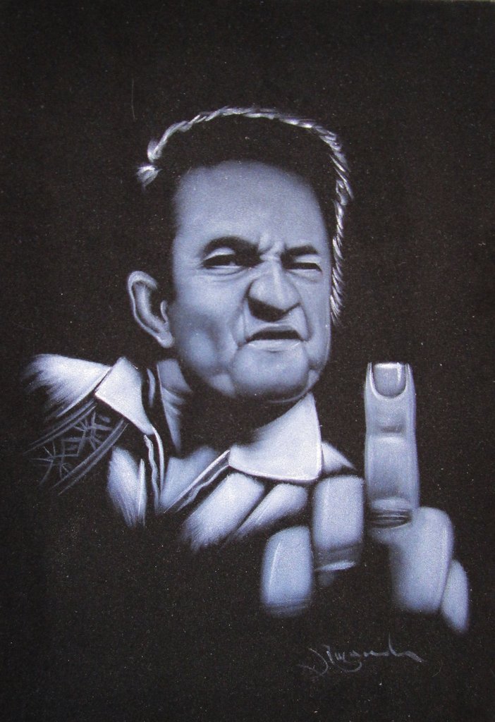 702x1024 Johnny Cash Portrait Middle Finger Original Oil Painting - Johnny Cash Painting