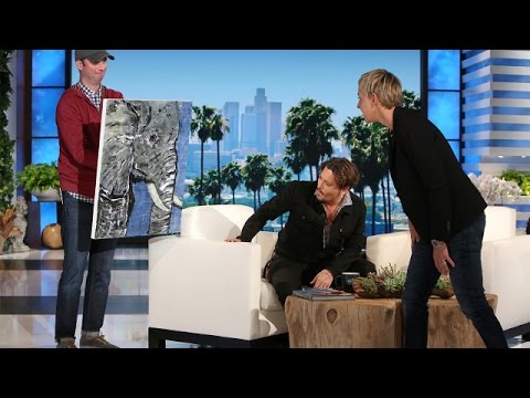 480x360 Johnny Depp's Beautiful Gift For Ellen - Johnny Depp Elephant Painting