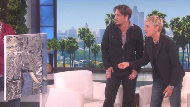 640x360 Johnny Depp Surprises Ellen Degeneres With Elephant Painting Rtm - Johnny Depp Elephant Painting