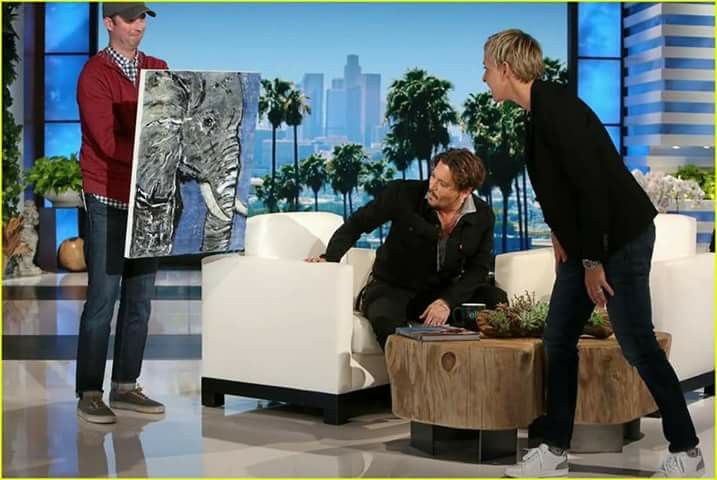717x480 Elephant Painting Promised To Ellen By Jd Given On Show 5 18 17 - Johnny Depp Elephant Painting