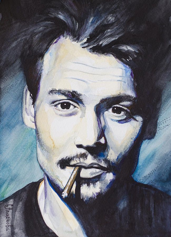 649x900 Johnny Depp Canvas Print Canvas Art By Watercolor Girl - Johnny Depp Painting