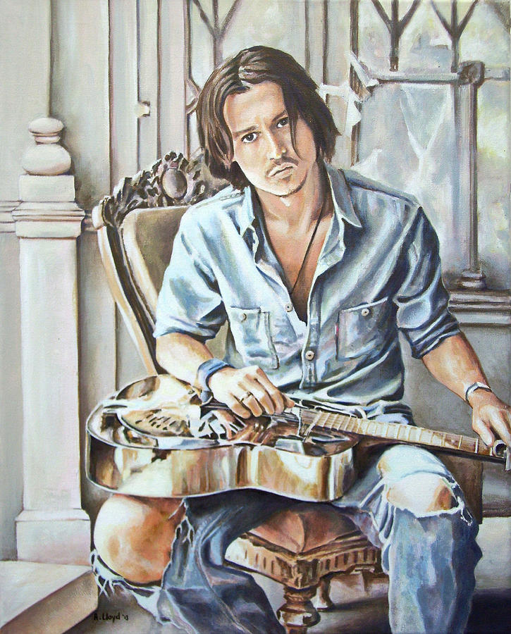 725x900 Johnny Depp On Guitar Painting By Andy Lloyd - Johnny Depp Painting
