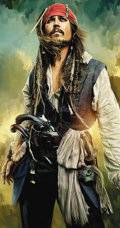 477x900 Pirates Of The Caribbean Johnny Depprtwork 1 Painting By Sheraz - Johnny Depp Painting