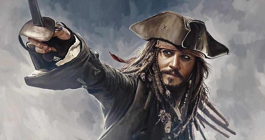 900x477 Pirates Of The Caribbean Johnny Depprtwork 2 Painting By Sheraz - Johnny Depp Painting