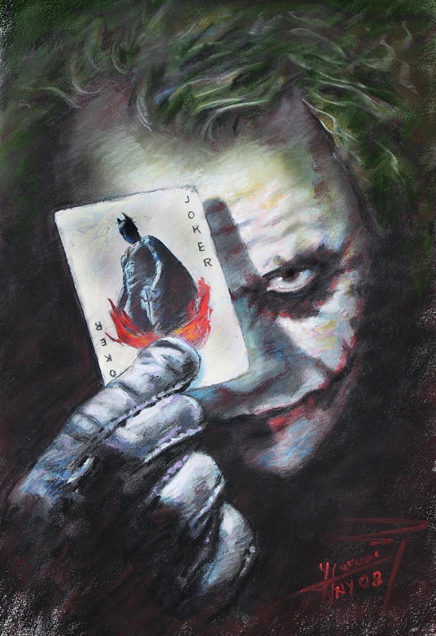 618x900 The Joker Heath Ledger Drawing By Viola El - Joker Acrylic Painting