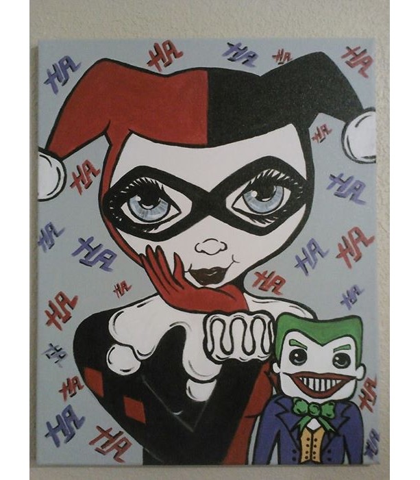 613x701 Big Eyed Beauties Harley Quinn Amp Joker Acrylic Canvas Painting 1 - Joker And Harley Painting