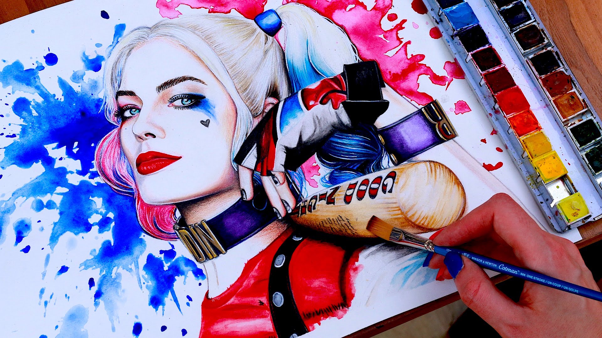 1920x1078 Harley Quinn Drawing Suicide Squad Painting - Joker And Harley Painting