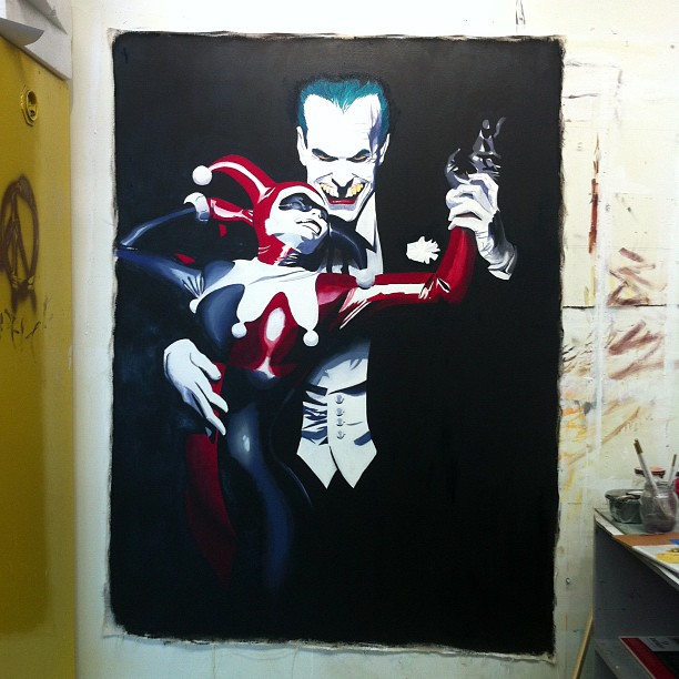 612x612 Harley Quinn And The Joker By Felluponthieves - Joker And Harley Painting