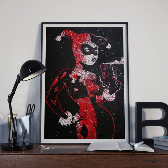 570x570 Harley Quinn Painting Print Harley Quinn Art Joker Art - Joker And Harley Quinn Painting
