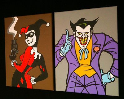 400x319 Joker And Harley Quinn Set Of 2 Cartoon Pop Art Paintings Batman - Joker And Harley Quinn Painting