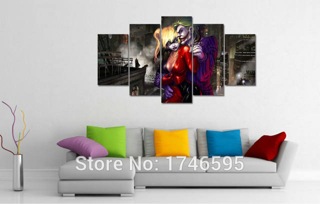 640x408 Online Shop 5pcs Print Canvas Wall Art Joker And Harley Quinn - Joker And Harley Quinn Painting